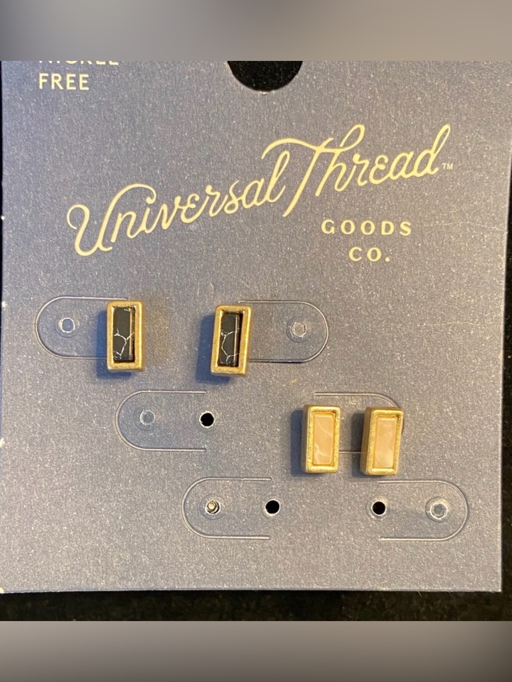 Universal Thread Semi-Precious Stone Bar Stud Earrings Set Gold Tone NWT